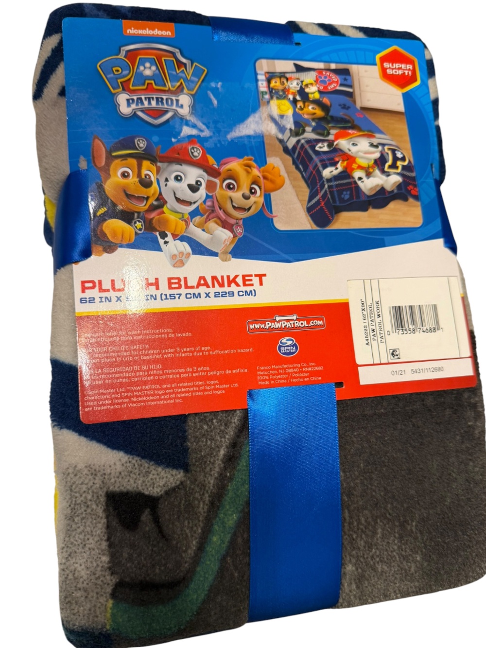 Paw Patrol Plush Blanket - 62”x90” NWT